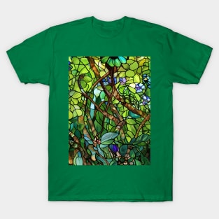 Stained Glass Flowers Among Leaves T-Shirt